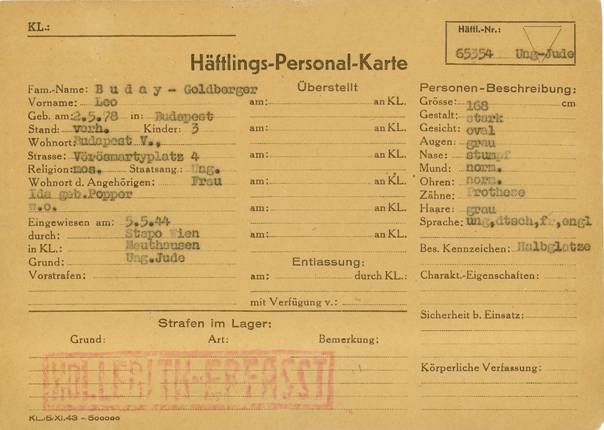Leó Goldberger’s Mauthausen personal record. Source: Wikipedia