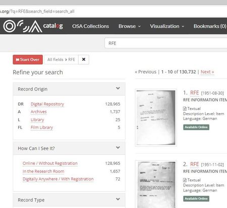 Screenshot of the online catalog with new functions